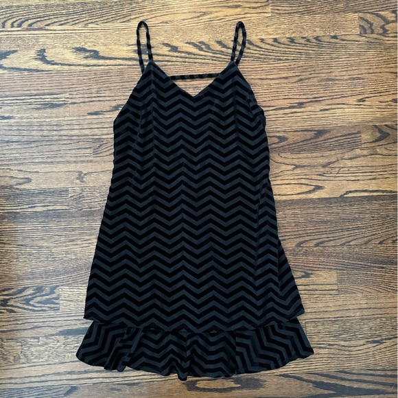 Audrey 3+1 Black Velvet Zigzag Striped Mini Dress - Picture 1 of 13